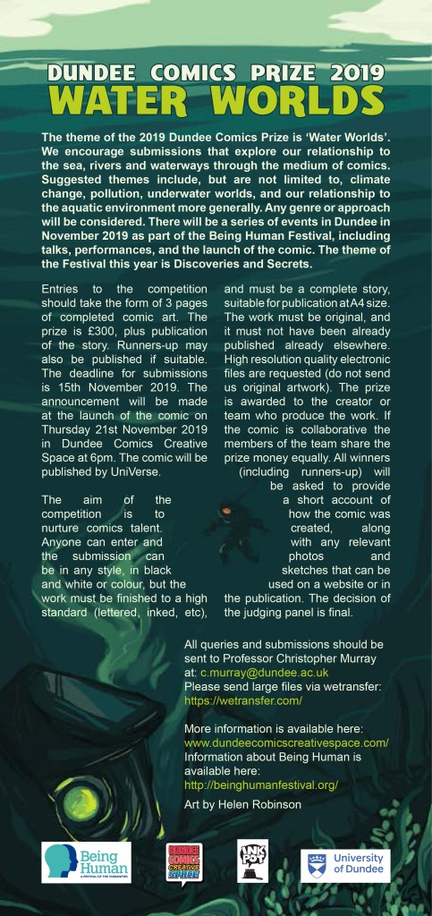 waterworlds poster for dundee comics prize with undersea artwork by helen robinson